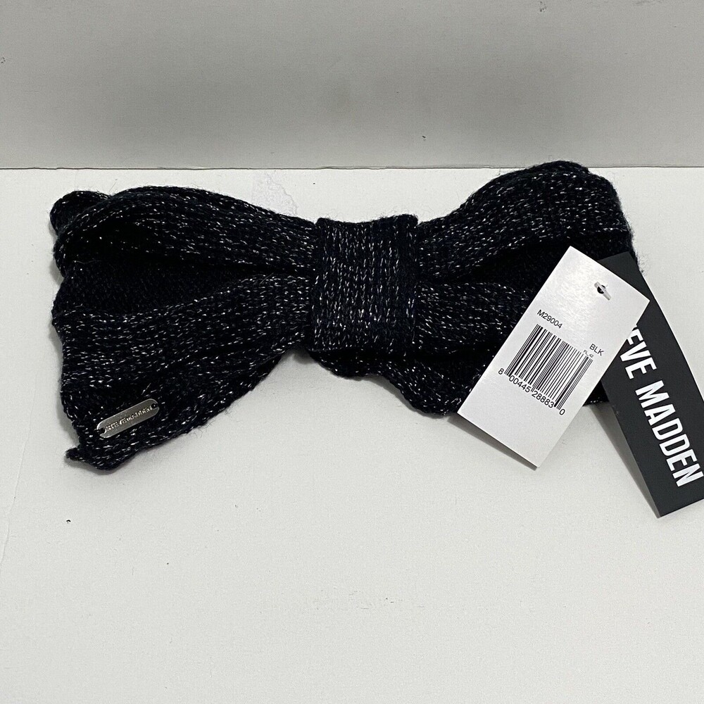 Steve Madden Black One Size Knit Hat Headband NEW Speckled Sparkle